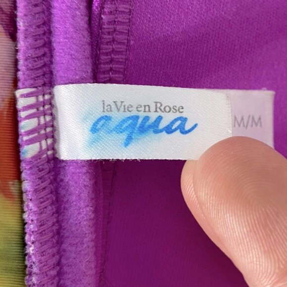 5/$25 La Vie En Rose Aqua Pink Orange Floral Print Bikini Top M - Picture 3 of 8